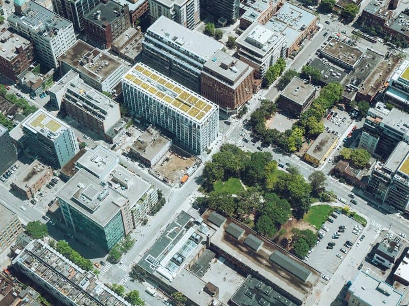 Aerial view of commercial properties for an ALTA survey in Chicago, Illinois